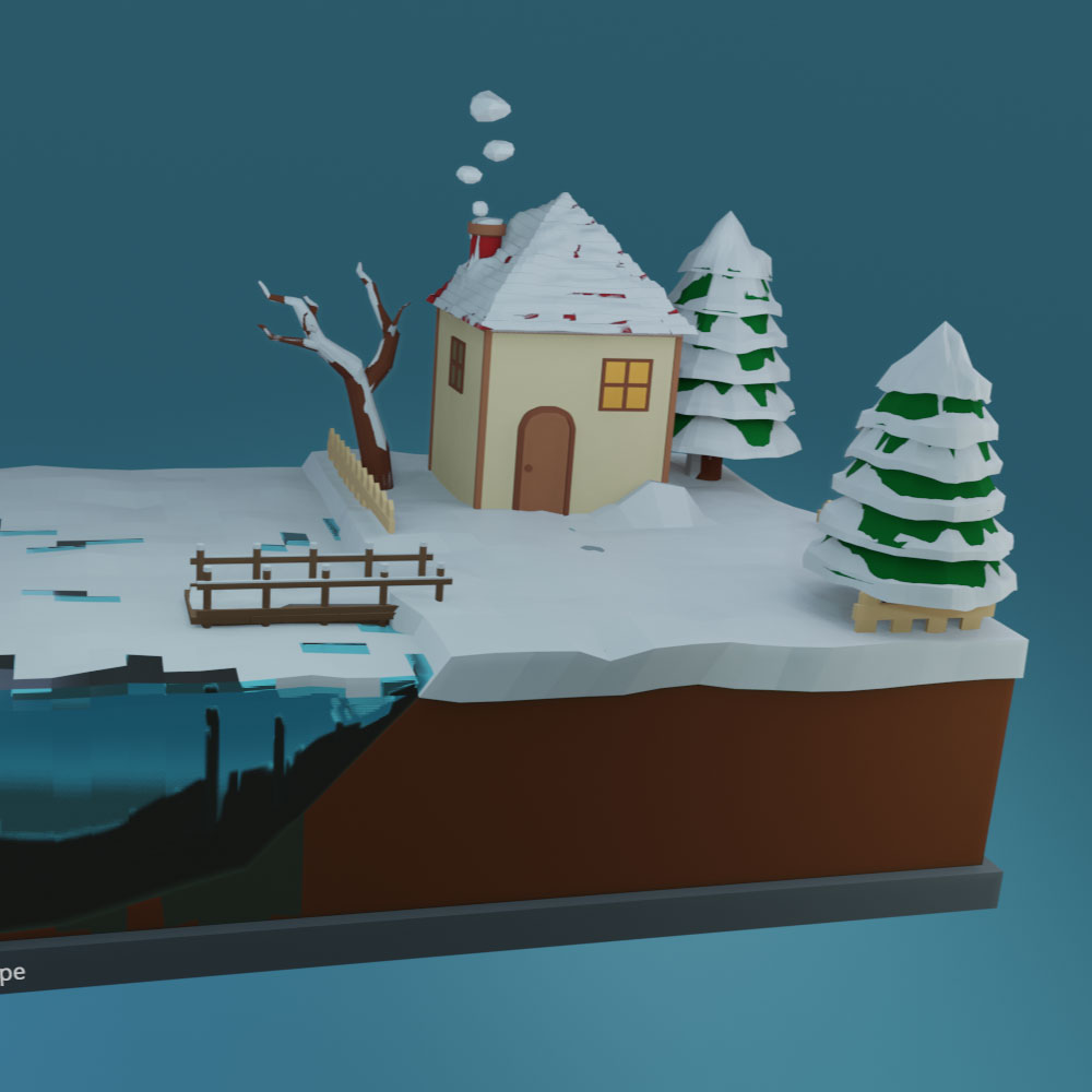 modelado low poly casa en invierno