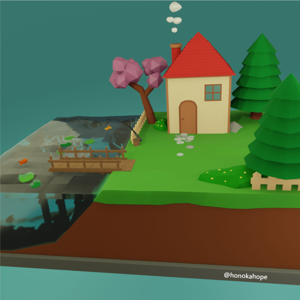 modelado low poly casa en primavera