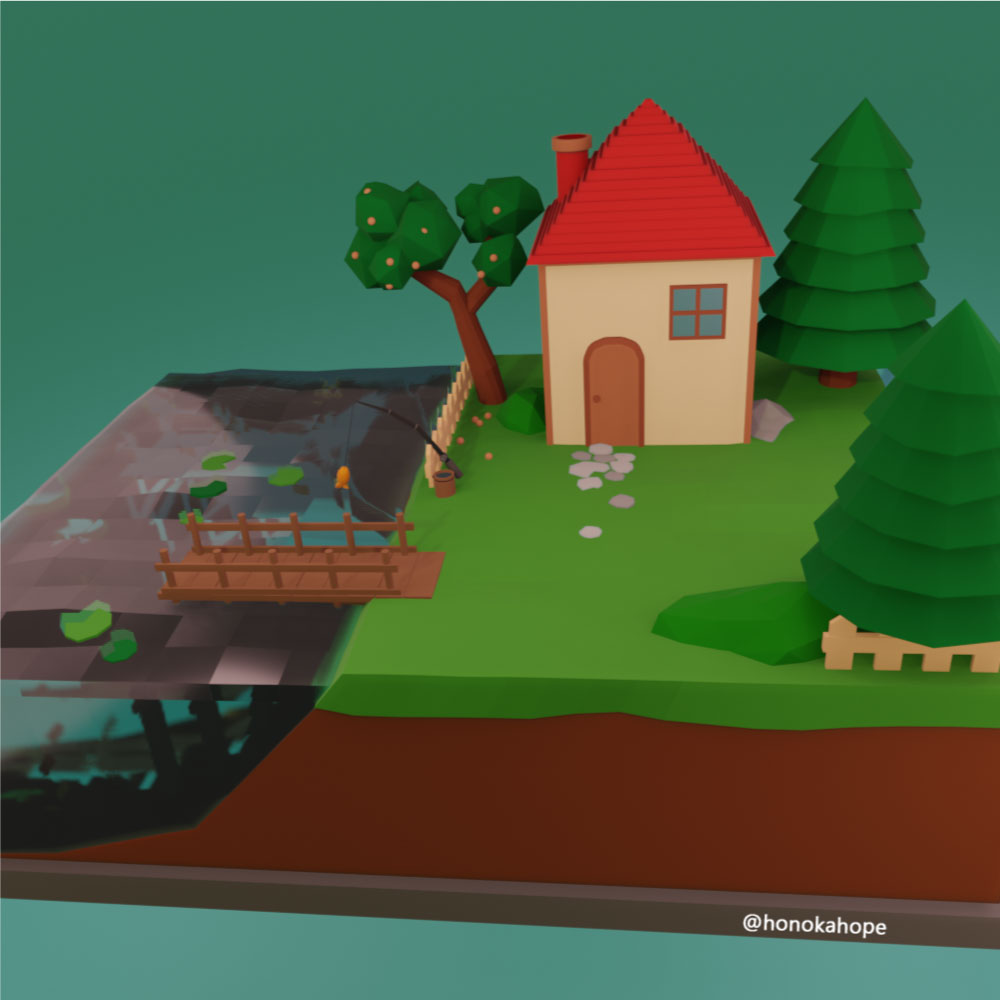 modelado low poly casa en verano